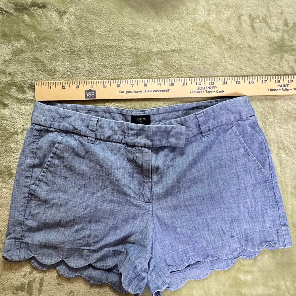 Crew 100% Linen Scalloped Hem Shorts Chambray Resort Vacation Preppy - Picture 6 of 9